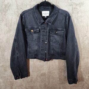 Ashley Vintage‎ Charm Black Cropped Denim Women's Jacket Button Up Size XL